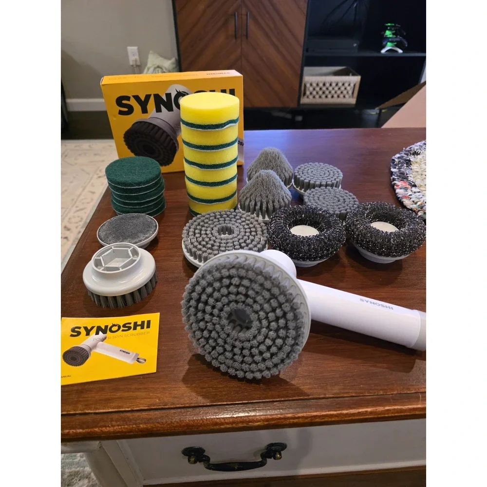 Synoshi Power Spin Scrubber Bundle 2 Units 1 Sealed 1 Tested w/ 16 Attachments
